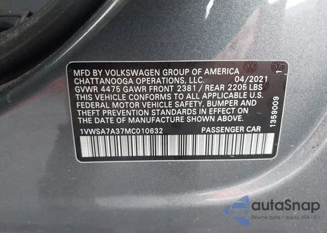 2021 Volkswagen Passat 2.0T Se from USA, damaged, VIN 1VWSA7A37MC010632